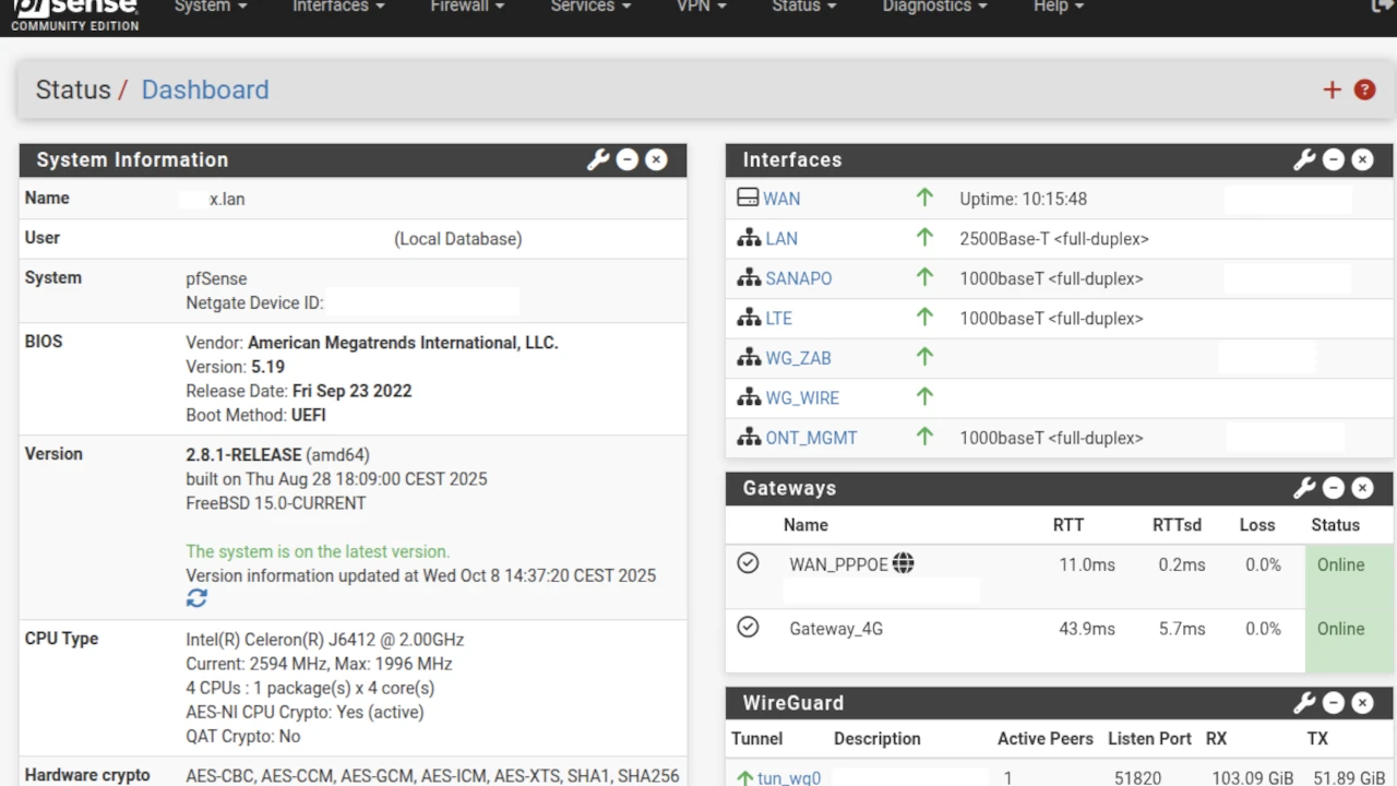 pfSense Firewall Dashboard